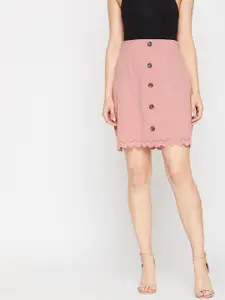Marie Claire Women Peach-Coloured Solid Straight Mini Skirt