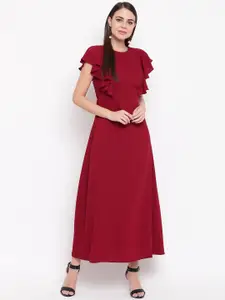 RARE Women Maroon Solid Party Maxi Dress