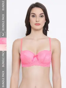 Clovia Pink Floral Bra Half Coverage Underwired Heavily Padded