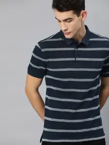 Levis Men Blue Striped Polo Collar T-shirt