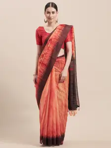 Rajnandini Orange & Black Cotton Blend Printed Saree