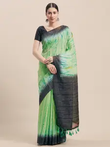 Rajnandini Lime Green & Black Cotton Blend Printed Saree