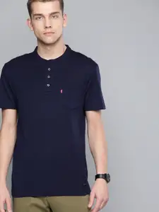 Levis Men Navy Blue Solid Henley Neck Pure Cotton T-shirt