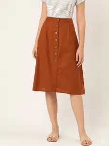 ether Women Rust Brown Solid A-Line Skirt