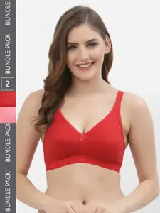 Floret Pack Of 2 Red & Rose Solid Non-Wired Non Padded T-shirt Bra