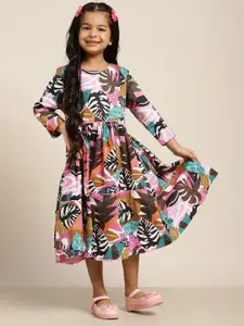 Sangria Girls Multicoloured Tropical Print Fit & Flare Dress