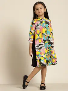 Sangria Girls Multicoloured Abstract Print Dress