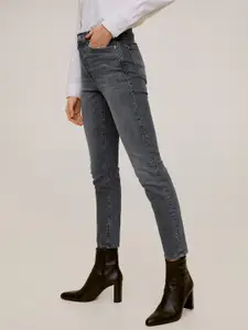 MANGO Women Charcoal Grey Slim Fit High-Rise Clean Look Stretchable Cropped Sustainable Jeans