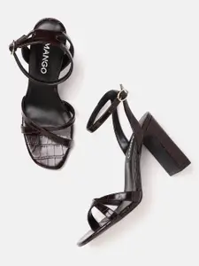 MANGO MANGO Women Burgundy Croc Textured Heels