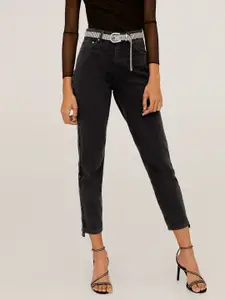 MANGO Women Black Regular Fit High-Rise Clean Look Sustainable Jeans