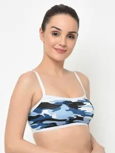 Da Intimo Blue & Black Lightly Padded Camouflage Non-Wired Beginners Sports Bra DI-1256