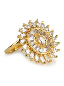 Bhana Fashion Gold-Plated & White AD-Studded Handcrafted Finger Ring
