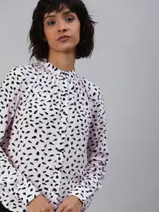 Levis Women Pink & Black Abstract Printed Shirt Style Top