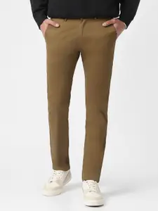 Urbano Fashion Men Khaki Brown Slim Fit Solid Regular Trousers