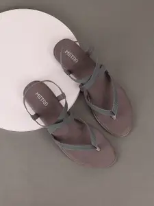 Metro Women Grey Solid Open Toe Flats