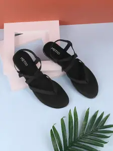 Metro Women Black Solid Open Toe Flats