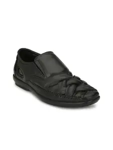 Delize Men Black Leather Sandals