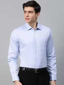 Blackberrys Men Blue & White 2 Ply Ultra Slim Fit Ditsy Self Design Formal Shirt