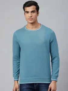 Blackberrys Men Blue Self-Striped Sweatshirt
