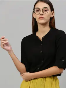 Chemistry Women Black Regular Fit Solid Casual Shirt