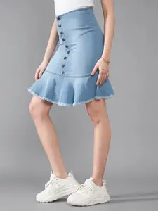 DOLCE CRUDO Blue Light Weight Denim Washed A-Line Skirt