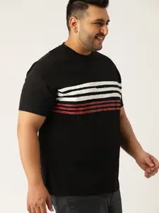 Sztori Plus Size Men Black  White Striped Round Neck Pure Cotton T-shirt