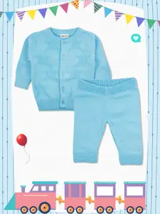MeeMee Boys Blue Self Design Sweater with Trousers