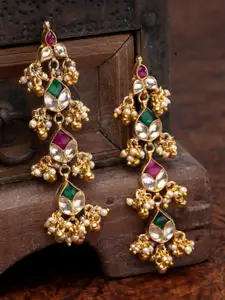 PANASH Gold-Plated  & Green Kundan Handcrafted Classic Drop Earrings