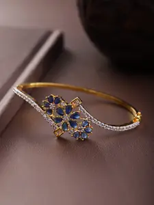 Priyaasi Navy Blue Gold-Plated Stone Studded Handcrafted Bangle Style Bracelet