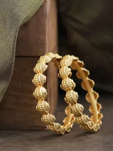 Priyaasi Set of 2 Gold-Plated Hand Painted Textured Bangles