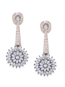 Priyaasi Rose Gold-Toned Gunmetal-Plated CZ-Studded Handcrafted Floral Drop Earrings