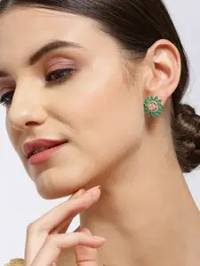 Priyaasi Green Gold-Plated Stone Studded Handcrafted Floral Studs