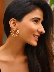 ToniQ Gold-Toned Leaf Shaped Half Hoop Earrings