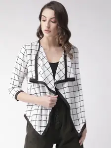 Style Quotient Women White & Black Checked Waterfall Shrug