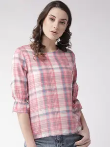 Style Quotient Women Pink & Blue Checked Top