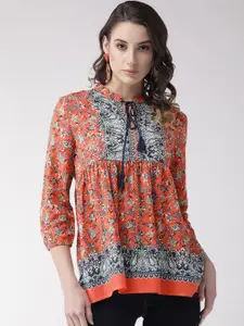 Style Quotient Women Orange & Blue Printed A-Line Top