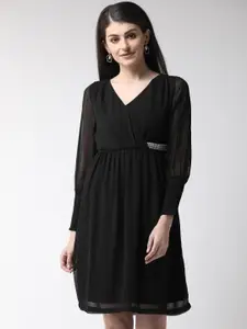 Antheaa Women Black Solid Wrap Dress