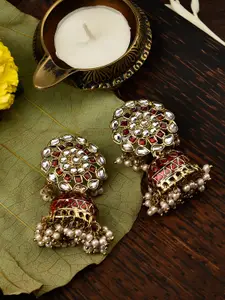 Fida Women Gold-Toned & Red Dome Shaped Jhumkas