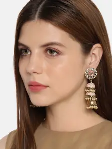 Fida Women Pink & Gold-Toned Dome Shaped Jhumkas