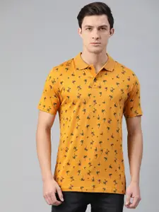 Kryptic Men Mustard Yellow Printed Polo Collar T-shirt