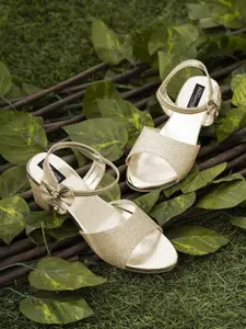 Shoetopia Women Gold-Toned Solid Block Heels