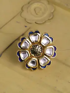 Tistabene Gold-Plated Blue Meenakari Artificial Stone-Studded Finger Ring