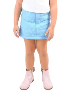 Cherry Crumble Girls Turquoise Blue Self-Design Quilted A-Line Mini Skirt