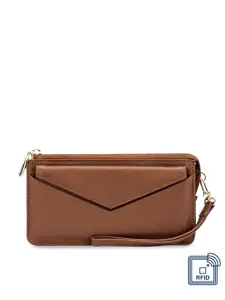 Eske Women Brown Solid Leather Envelope Wallet