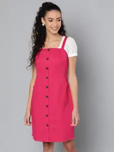 STREET 9 Women Fuchsia Solid Pinafore Dress