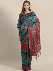 Saree mall Maroon & Blue Printed Saree