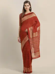Saree mall Rust Orange Striped Saree