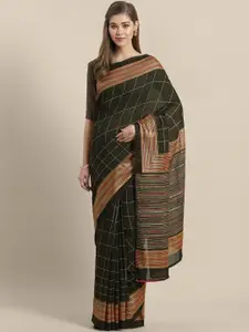 Saree mall Olive Green & Gold Pure Georgette Checked Saree