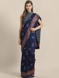 Saree mall Navy Blue Printed Saree