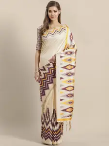 Saree mall Cream-Coloured & Burgundy Woven Design Saree